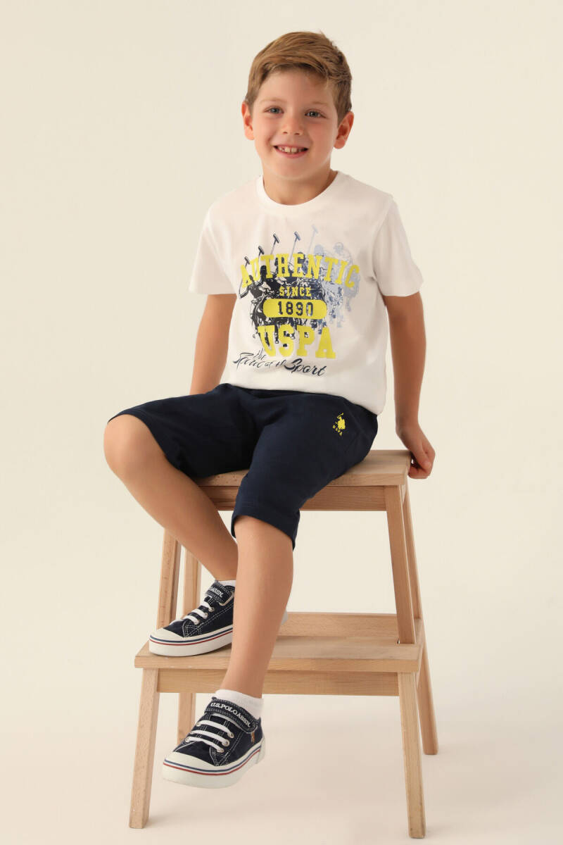 U.S. Polo Assn. Erkek Çocuk Bisiklet Yaka Pigment Baskılı Yazlık Regular Fit Krem Kapri Takım US1743-C-V1 - 2