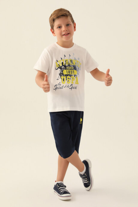 U.S. Polo Assn. Erkek Çocuk Bisiklet Yaka Pigment Baskılı Yazlık Regular Fit Krem Kapri Takım US1743-C-V1 - 3