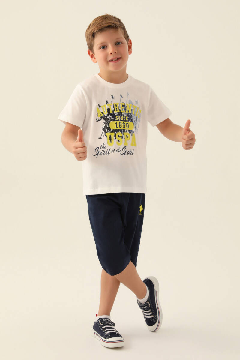 U.S. Polo Assn. Erkek Çocuk Bisiklet Yaka Pigment Baskılı Yazlık Regular Fit Krem Kapri Takım US1743-C-V1 - 3