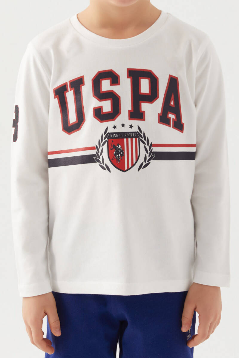 U.S. Polo Assn. Erkek Çocuk Bisiklet Yaka Pigment Baskılı Kışlık Regular Fit Beyaz Pijama Takımı US1191-C-V6 - 4