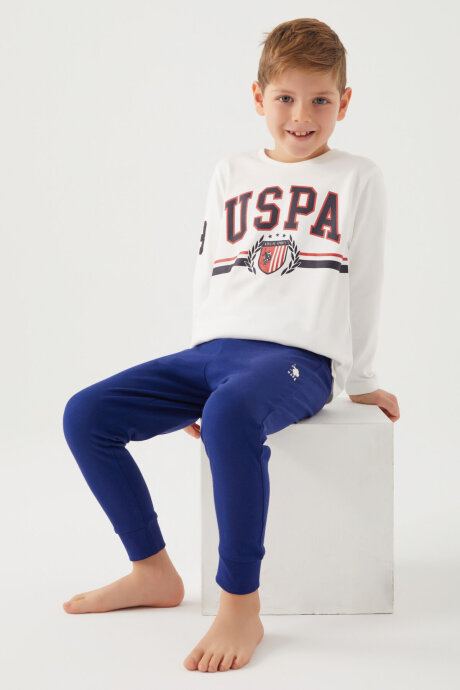 U.S. Polo Assn. Erkek Çocuk Bisiklet Yaka Pigment Baskılı Kışlık Regular Fit Beyaz Pijama Takımı US1191-C-V6