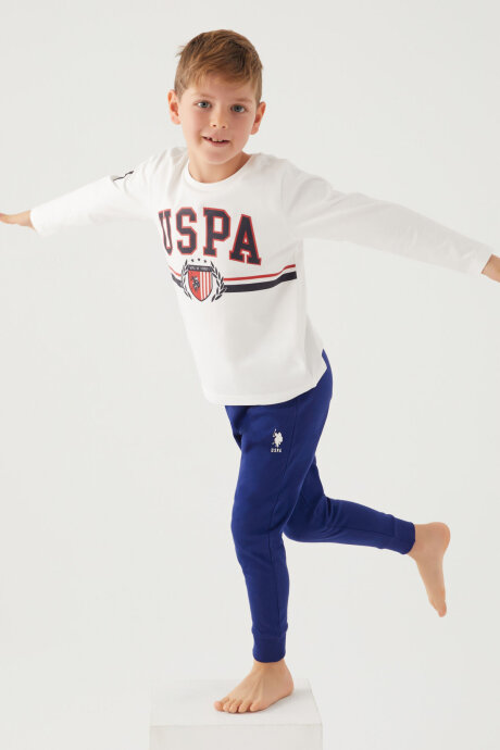 U.S. Polo Assn. Erkek Çocuk Bisiklet Yaka Pigment Baskılı Kışlık Regular Fit Beyaz Pijama Takımı US1191-C-V6 - 3