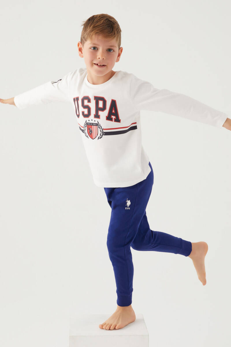 U.S. Polo Assn. Erkek Çocuk Bisiklet Yaka Pigment Baskılı Kışlık Regular Fit Beyaz Pijama Takımı US1191-C-V6 - 3