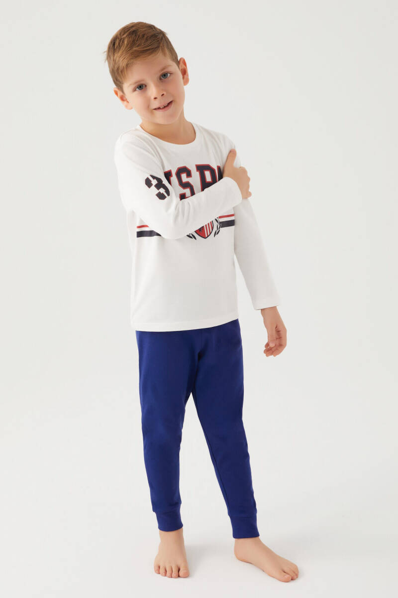 U.S. Polo Assn. Erkek Çocuk Bisiklet Yaka Pigment Baskılı Kışlık Regular Fit Beyaz Pijama Takımı US1191-C-V6 - 2