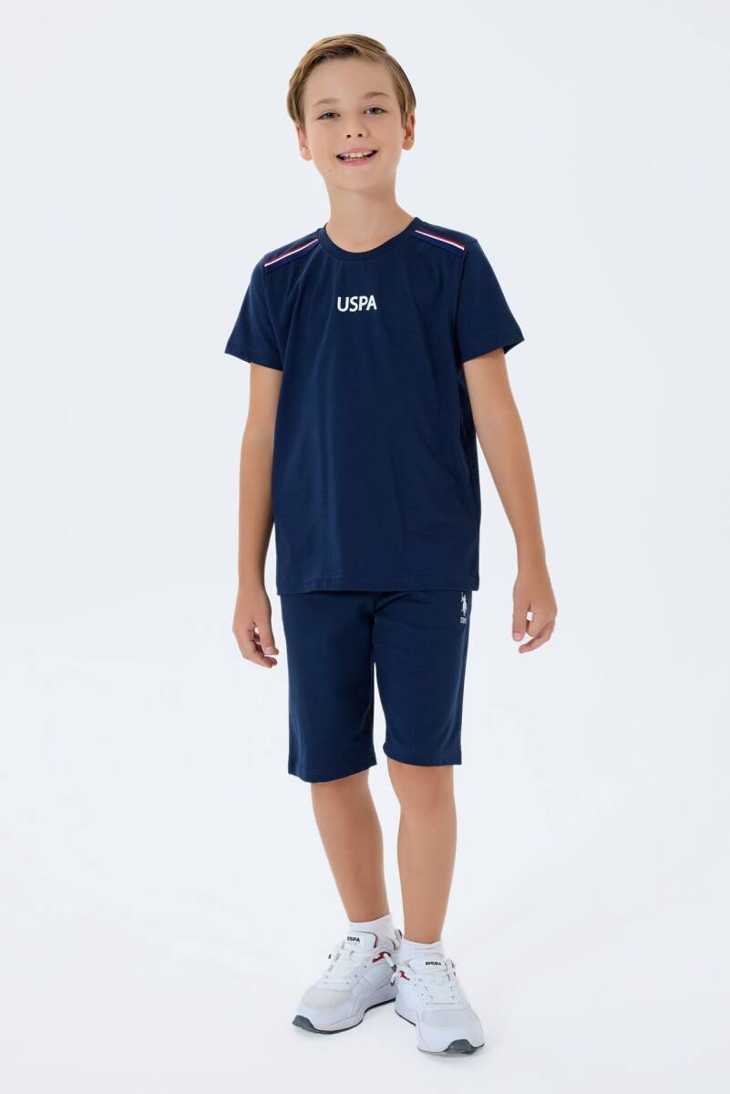 U.S. Polo Assn. Erkek Çocuk %100 Pamuk Bisiklet Yaka Nakışlı Yazlık Regular Fit Lacivert Bermuda Takım US2404-C-V2 - 1