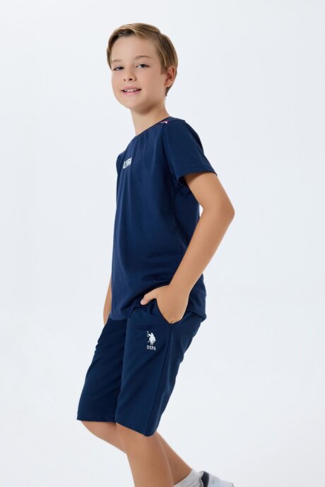 U.S. Polo Assn. Erkek Çocuk %100 Pamuk Bisiklet Yaka Nakışlı Yazlık Regular Fit Lacivert Bermuda Takım US2404-C-V2 - 2
