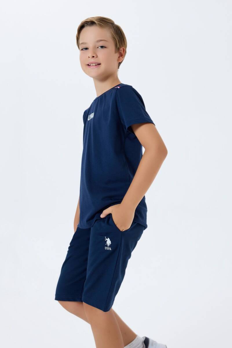 U.S. Polo Assn. Erkek Çocuk %100 Pamuk Bisiklet Yaka Nakışlı Yazlık Regular Fit Lacivert Bermuda Takım US2404-C-V2 - 2
