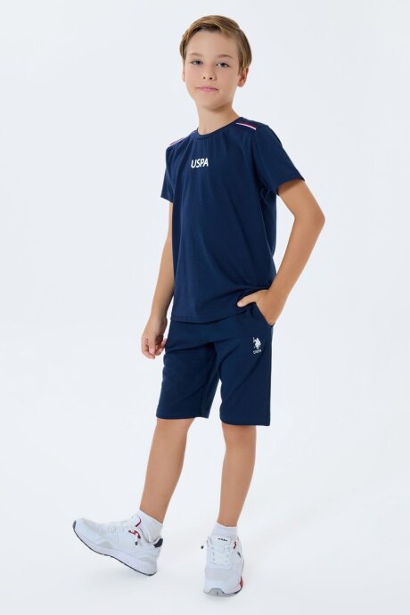 U.S. Polo Assn. Erkek Çocuk %100 Pamuk Bisiklet Yaka Nakışlı Yazlık Regular Fit Lacivert Bermuda Takım US2404-C-V2 - 5