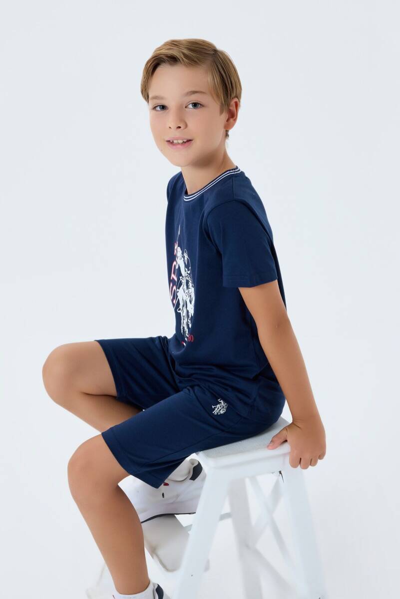 U.S. Polo Assn. Erkek Çocuk %100 Pamuk Bisiklet Yaka Nakışlı Yazlık Regular Fit Lacivert Bermuda Takım US2406-C-V1 - 2