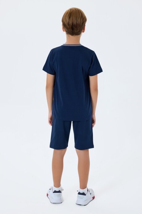 U.S. Polo Assn. Erkek Çocuk %100 Pamuk Bisiklet Yaka Nakışlı Yazlık Regular Fit Lacivert Bermuda Takım US2406-C-V1 - 4