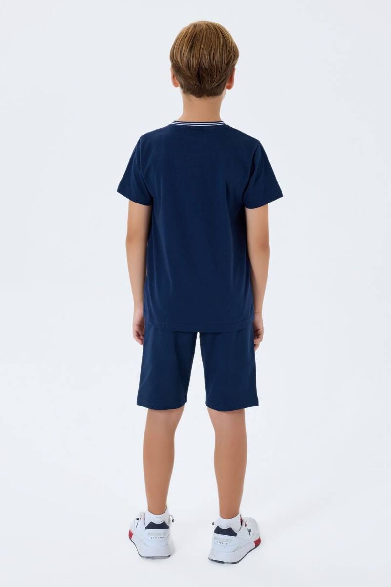 U.S. Polo Assn. Erkek Çocuk %100 Pamuk Bisiklet Yaka Nakışlı Yazlık Regular Fit Lacivert Bermuda Takım US2406-C-V1 - 4