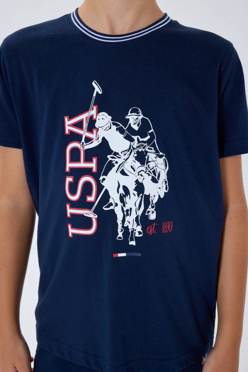 U.S. Polo Assn. Erkek Çocuk %100 Pamuk Bisiklet Yaka Nakışlı Yazlık Regular Fit Lacivert Bermuda Takım US2406-C-V1 - 5