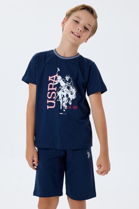 U.S. Polo Assn. Erkek Çocuk Bisiklet Yaka Nakışlı Yazlık Regular Fit Lacivert Bermuda Takım US2406-C-V1