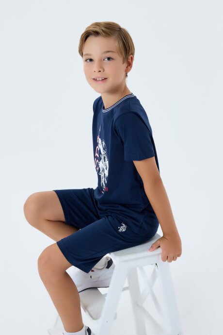 U.S. Polo Assn. Erkek Çocuk Bisiklet Yaka Nakışlı Yazlık Regular Fit Lacivert Bermuda Takım US2406-C-V1 (1)