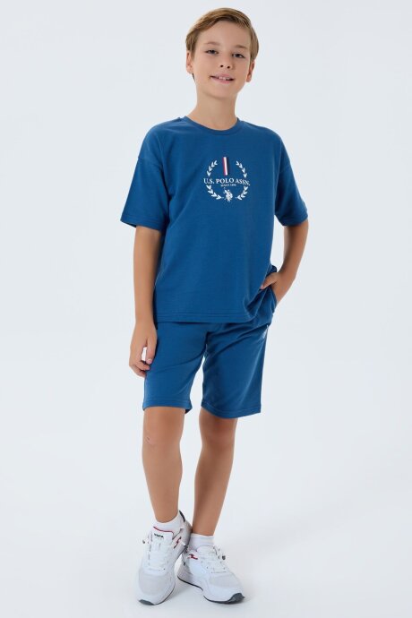 U.S. Polo Assn. Erkek Çocuk %100 Pamuk Bisiklet Yaka Nakışlı Yazlık Regular Fit Lacivert Bermuda Takım US2408-C-V2