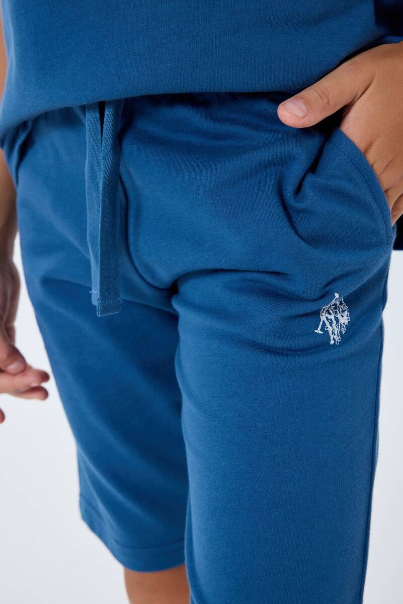 U.S. Polo Assn. Erkek Çocuk %100 Pamuk Bisiklet Yaka Nakışlı Yazlık Regular Fit Lacivert Bermuda Takım US2408-C-V2 - 3
