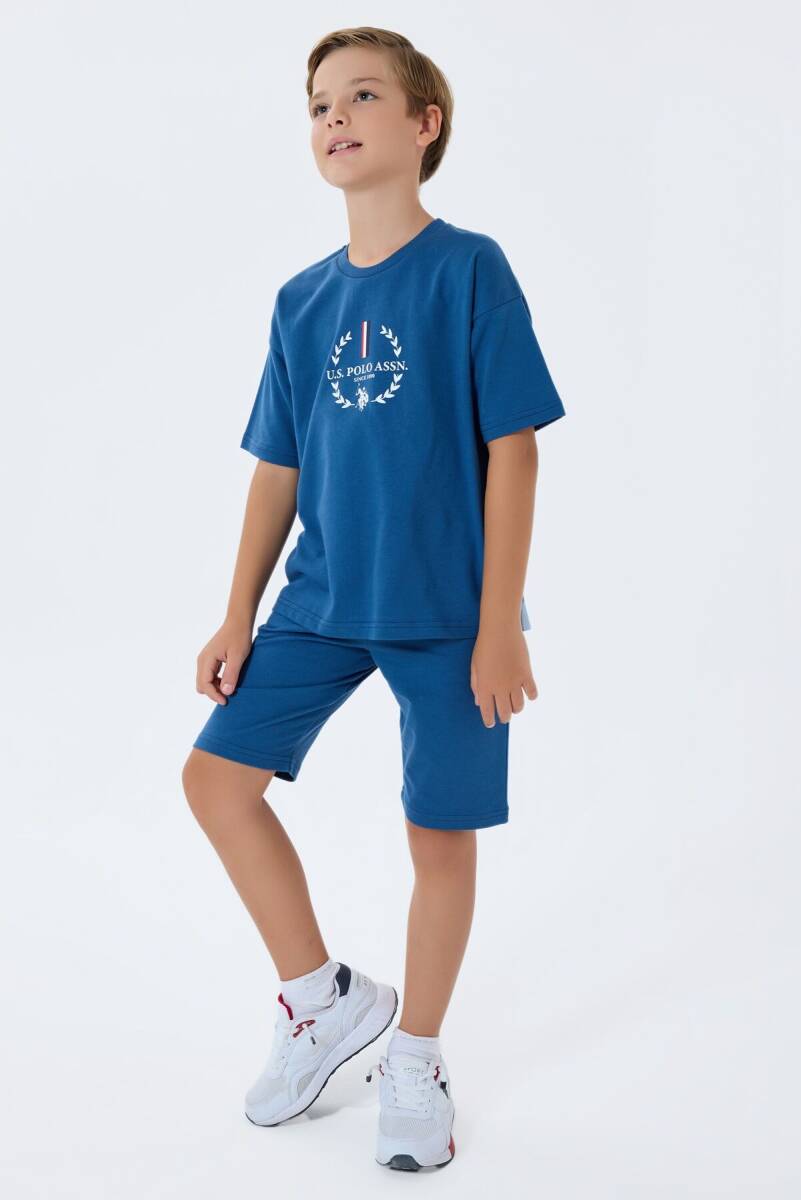 U.S. Polo Assn. Erkek Çocuk %100 Pamuk Bisiklet Yaka Nakışlı Yazlık Regular Fit Lacivert Bermuda Takım US2408-C-V2 - 5
