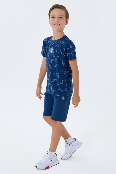 U.S. Polo Assn. Erkek Çocuk %100 Pamuk Bisiklet Yaka Nakışlı Yazlık Regular Fit Lacivert Bermuda Takım US2411-C-V2 