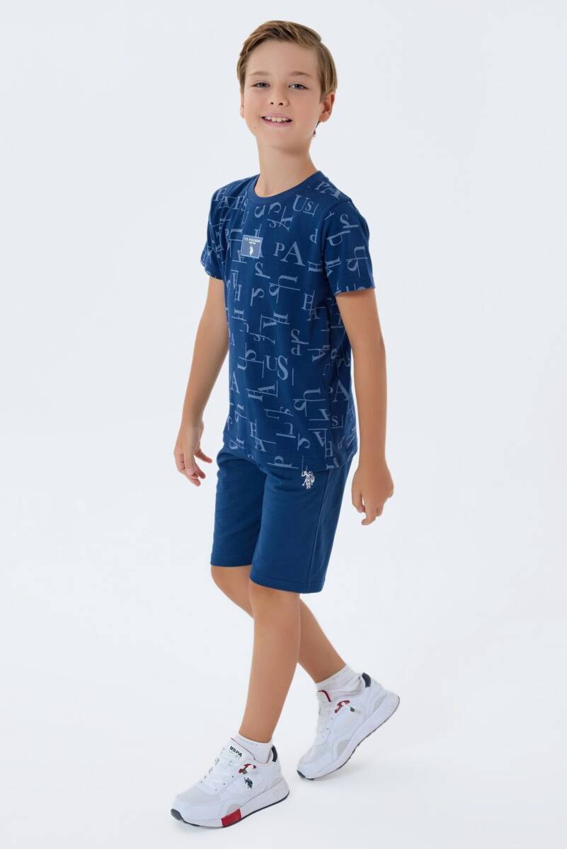 U.S. Polo Assn. Erkek Çocuk %100 Pamuk Bisiklet Yaka Nakışlı Yazlık Regular Fit Lacivert Bermuda Takım US2411-C-V2 - 1
