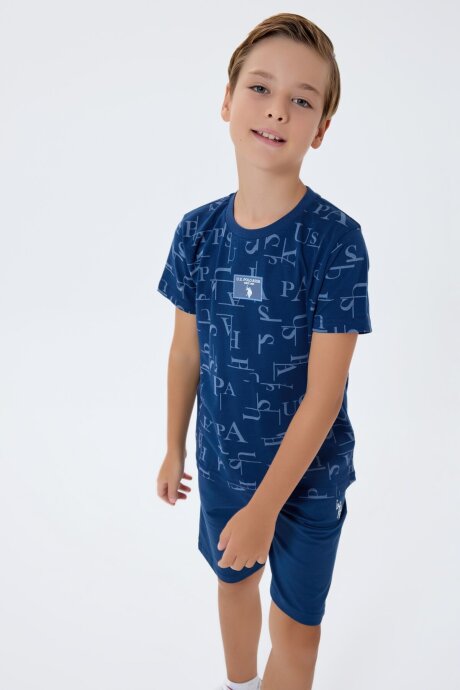 U.S. Polo Assn. Erkek Çocuk %100 Pamuk Bisiklet Yaka Nakışlı Yazlık Regular Fit Lacivert Bermuda Takım US2411-C-V2 - 2