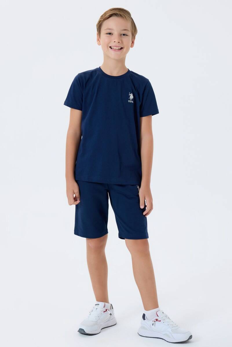 U.S. Polo Assn. Erkek Çocuk %100 Pamuk Bisiklet Yaka Nakışlı Yazlık Regular Fit Lacivert Bermuda Takım US2416-C-V1 - 2