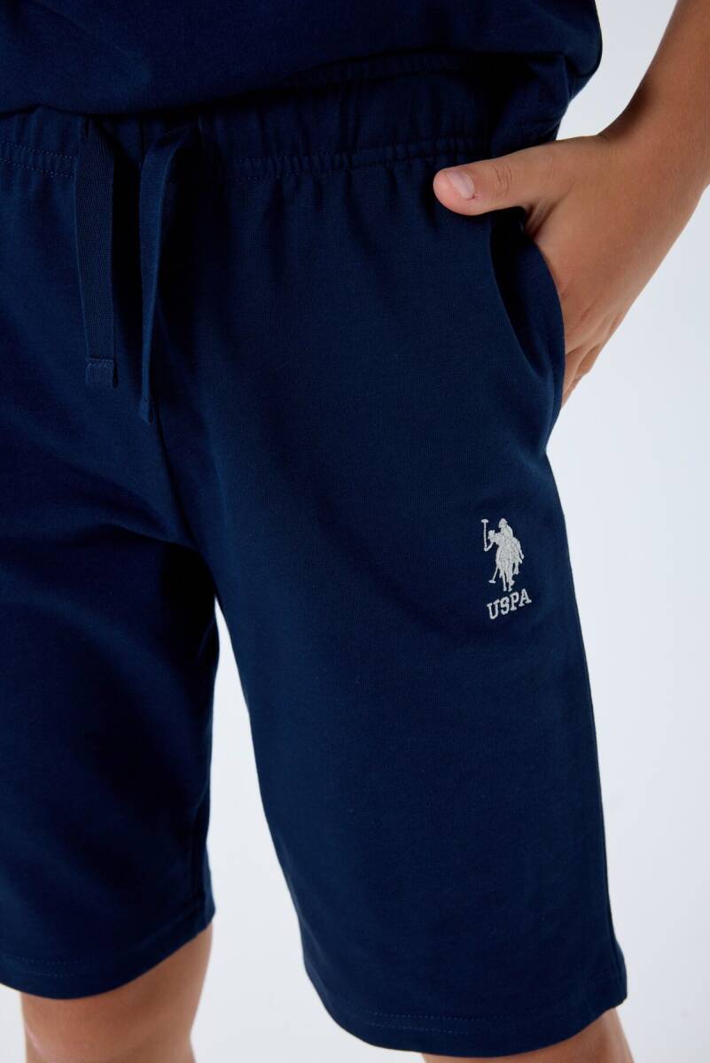 U.S. Polo Assn. Erkek Çocuk %100 Pamuk Bisiklet Yaka Nakışlı Yazlık Regular Fit Lacivert Bermuda Takım US2416-C-V1 - 3