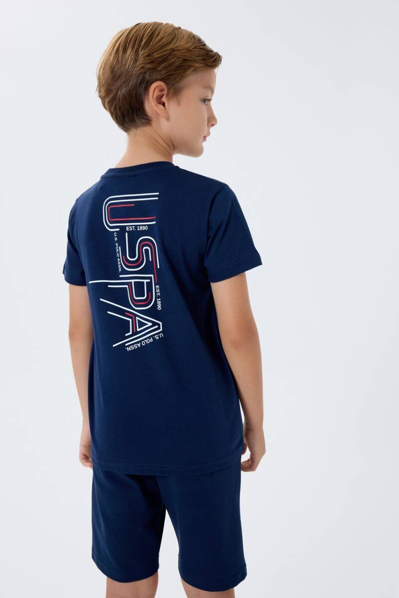 U.S. Polo Assn. Erkek Çocuk %100 Pamuk Bisiklet Yaka Nakışlı Yazlık Regular Fit Lacivert Bermuda Takım US2416-C-V1 - 4