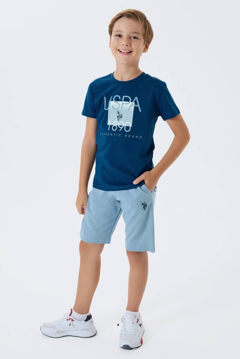 U.S. Polo Assn. Erkek Çocuk %100 Pamuk Bisiklet Yaka Nakışlı Yazlık Regular Fit Lacivert Bermuda Takım US2419-C-V2 - 1