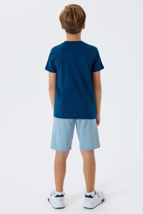 U.S. Polo Assn. Erkek Çocuk %100 Pamuk Bisiklet Yaka Nakışlı Yazlık Regular Fit Lacivert Bermuda Takım US2419-C-V2 - 4