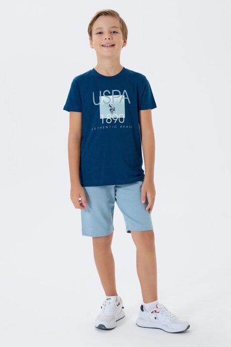 U.S. Polo Assn. Erkek Çocuk %100 Pamuk Bisiklet Yaka Nakışlı Yazlık Regular Fit Lacivert Bermuda Takım US2419-C-V2 - 5