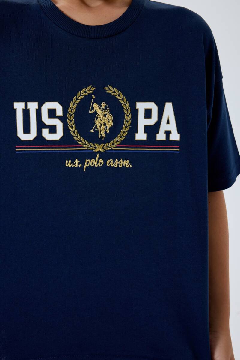 U.S. Polo Assn. Erkek Çocuk %100 Pamuk Bisiklet Yaka Nakışlı Yazlık Regular Fit Lacivert Bermuda Takım US2425-C-V1 - 3