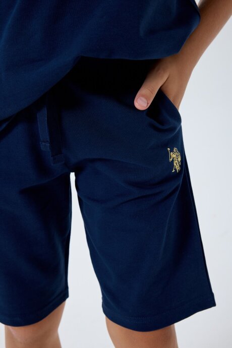 U.S. Polo Assn. Erkek Çocuk %100 Pamuk Bisiklet Yaka Nakışlı Yazlık Regular Fit Lacivert Bermuda Takım US2425-C-V1 - 5