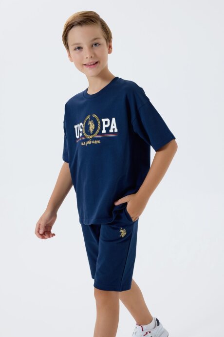 U.S. Polo Assn. Erkek Çocuk Bisiklet Yaka Nakışlı Yazlık Regular Fit Lacivert Bermuda Takım US2425-C-V1