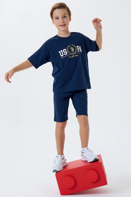 U.S. Polo Assn. Erkek Çocuk Bisiklet Yaka Nakışlı Yazlık Regular Fit Lacivert Bermuda Takım US2425-C-V1 (1)