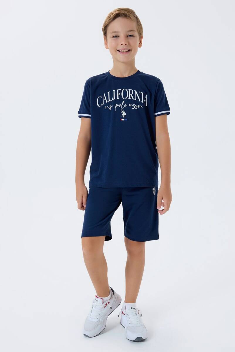 U.S. Polo Assn. Erkek Çocuk %100 Pamuk Bisiklet Yaka Nakışlı Yazlık Regular Fit Lacivert Bermuda Takım US2426-C-V1 - 2