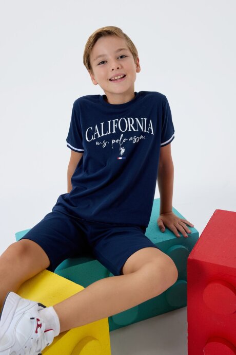 U.S. Polo Assn. Erkek Çocuk Bisiklet Yaka Nakışlı Yazlık Regular Fit Lacivert Bermuda Takım US2426-C-V1