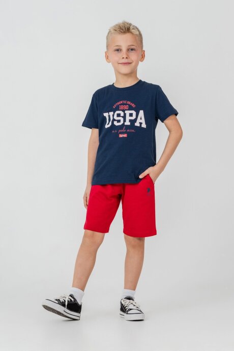 U.S. Polo Assn. Erkek Çocuk %100 Pamuk Bisiklet Yaka Nakışlı Yazlık Regular Fit Lacivert Bermuda Takım US2430-C-V3 - 1