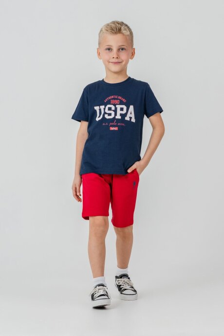 U.S. Polo Assn. Erkek Çocuk %100 Pamuk Bisiklet Yaka Nakışlı Yazlık Regular Fit Lacivert Bermuda Takım US2430-C-V3 - 2