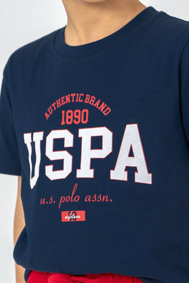 U.S. Polo Assn. Erkek Çocuk %100 Pamuk Bisiklet Yaka Nakışlı Yazlık Regular Fit Lacivert Bermuda Takım US2430-C-V3 - 3