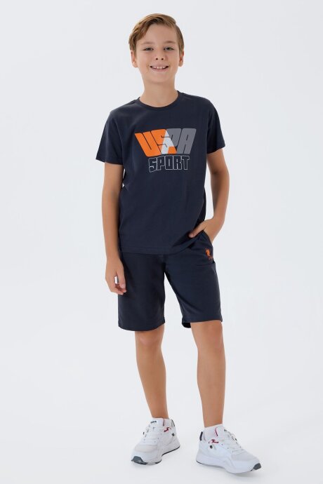 U.S. Polo Assn. Erkek Çocuk Bisiklet Yaka Nakışlı Yazlık Regular Fit Lacivert Bermuda Takım US2432-C-V2 (1)