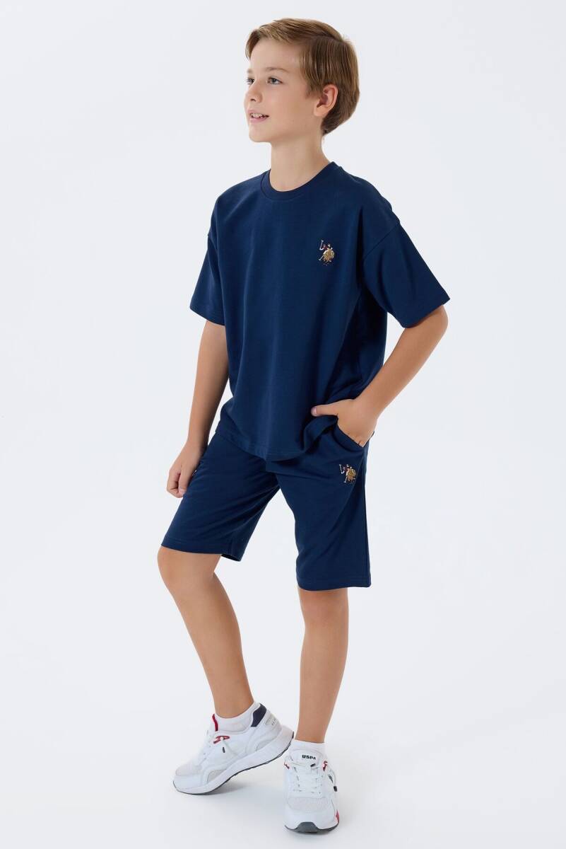 U.S. Polo Assn. Erkek Çocuk %100 Pamuk Bisiklet Yaka Nakışlı Yazlık Regular Fit Lacivert Bermuda Takım US2434-C-V3 - 1