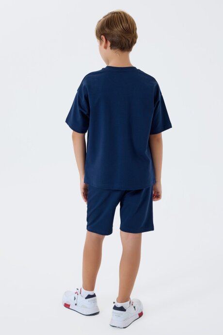 U.S. Polo Assn. Erkek Çocuk %100 Pamuk Bisiklet Yaka Nakışlı Yazlık Regular Fit Lacivert Bermuda Takım US2434-C-V3 - 4