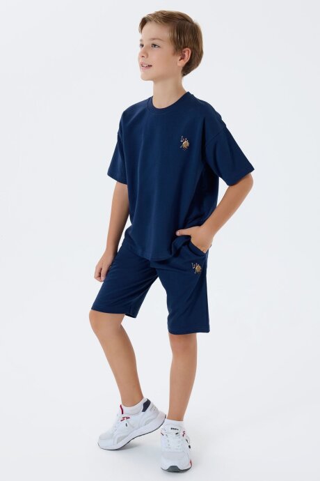 U.S. Polo Assn. Erkek Çocuk Bisiklet Yaka Nakışlı Yazlık Regular Fit Lacivert Bermuda Takım US2434-C-V3