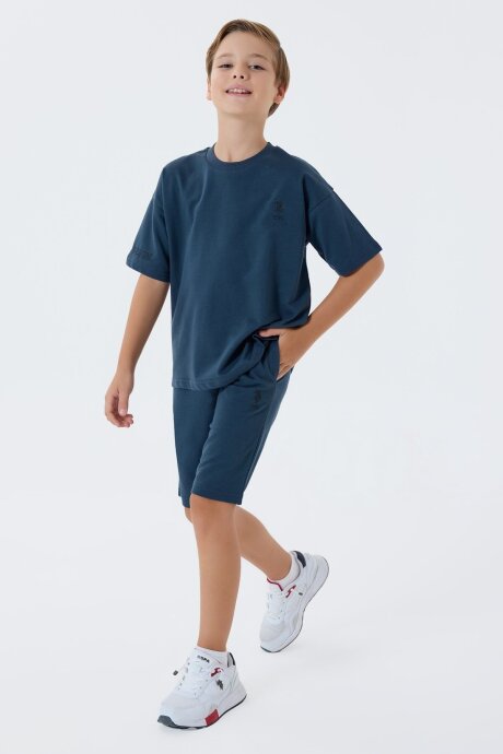 U.S. Polo Assn. Erkek Çocuk %100 Pamuk Bisiklet Yaka Nakışlı Yazlık Regular Fit Lacivert Bermuda Takım US2435-C-V1 - 2
