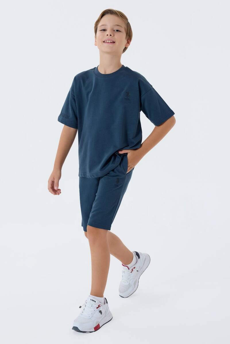 U.S. Polo Assn. Erkek Çocuk %100 Pamuk Bisiklet Yaka Nakışlı Yazlık Regular Fit Lacivert Bermuda Takım US2435-C-V1 - 2
