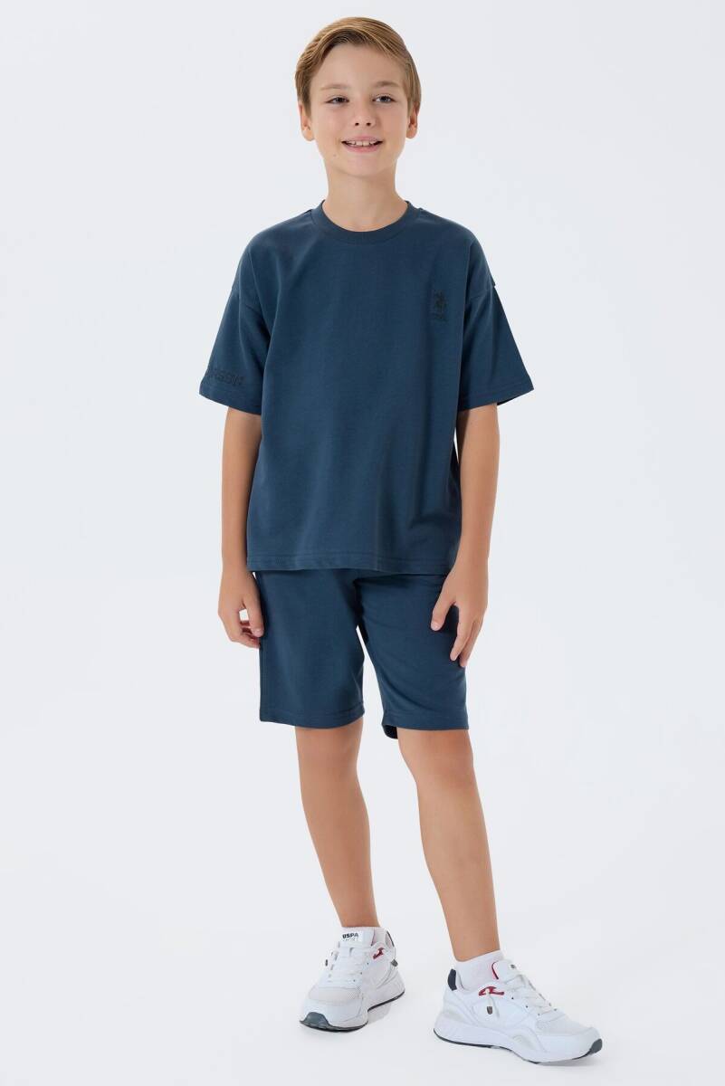 U.S. Polo Assn. Erkek Çocuk %100 Pamuk Bisiklet Yaka Nakışlı Yazlık Regular Fit Lacivert Bermuda Takım US2435-C-V1 - 5