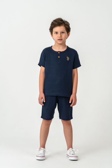 U.S. Polo Assn. Erkek Çocuk %100 Pamuk Bisiklet Yaka Nakışlı Yazlık Regular Fit Lacivert Bermuda Takım US2439-C-V4 - 2
