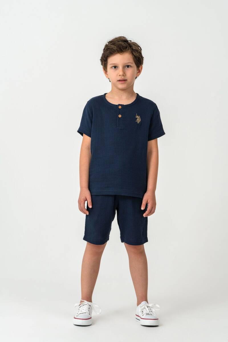 U.S. Polo Assn. Erkek Çocuk %100 Pamuk Bisiklet Yaka Nakışlı Yazlık Regular Fit Lacivert Bermuda Takım US2439-C-V4 - 2