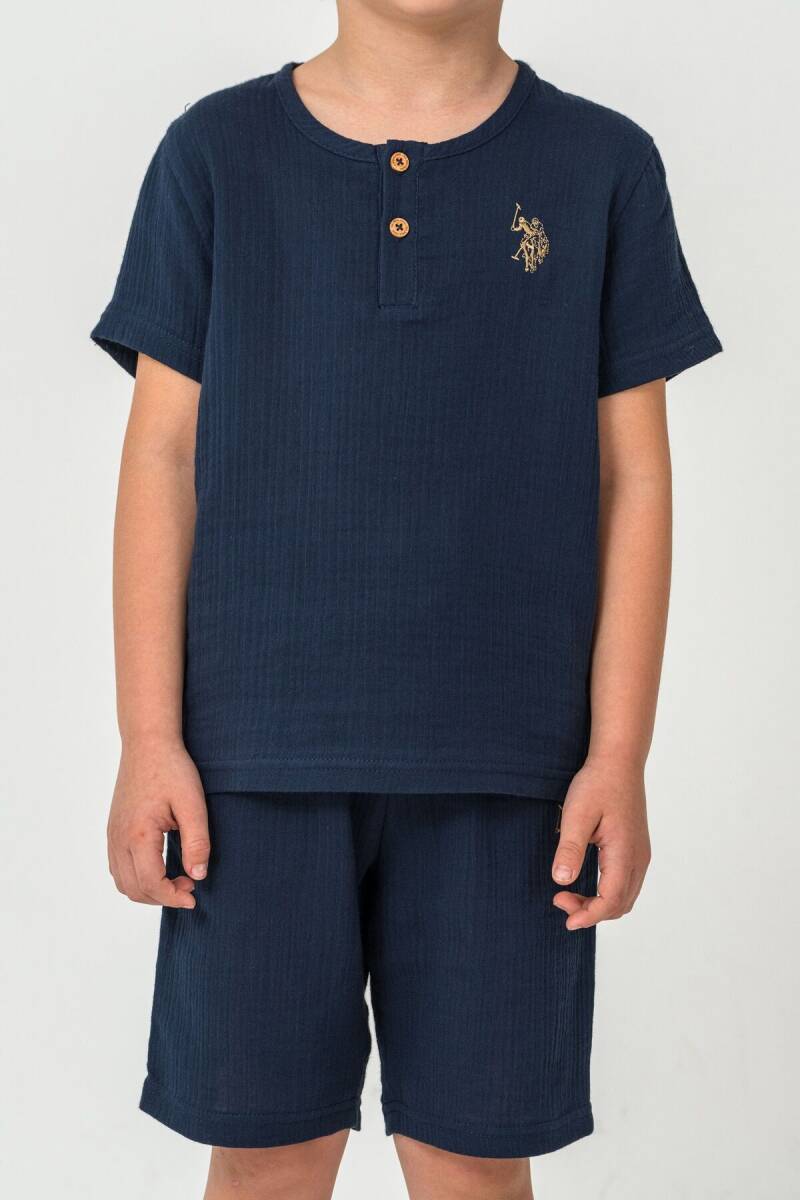 U.S. Polo Assn. Erkek Çocuk %100 Pamuk Bisiklet Yaka Nakışlı Yazlık Regular Fit Lacivert Bermuda Takım US2439-C-V4 - 3