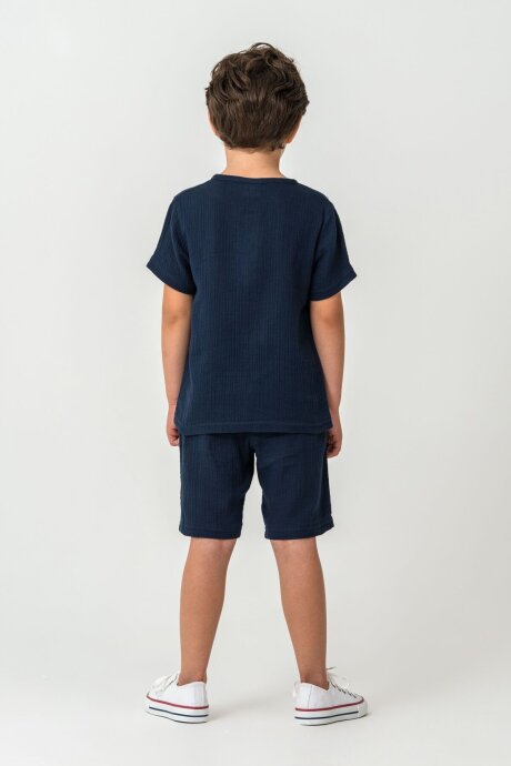 U.S. Polo Assn. Erkek Çocuk %100 Pamuk Bisiklet Yaka Nakışlı Yazlık Regular Fit Lacivert Bermuda Takım US2439-C-V4 - 4